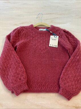 Girls' Rose Pink Textured Knit Pullover Sweater